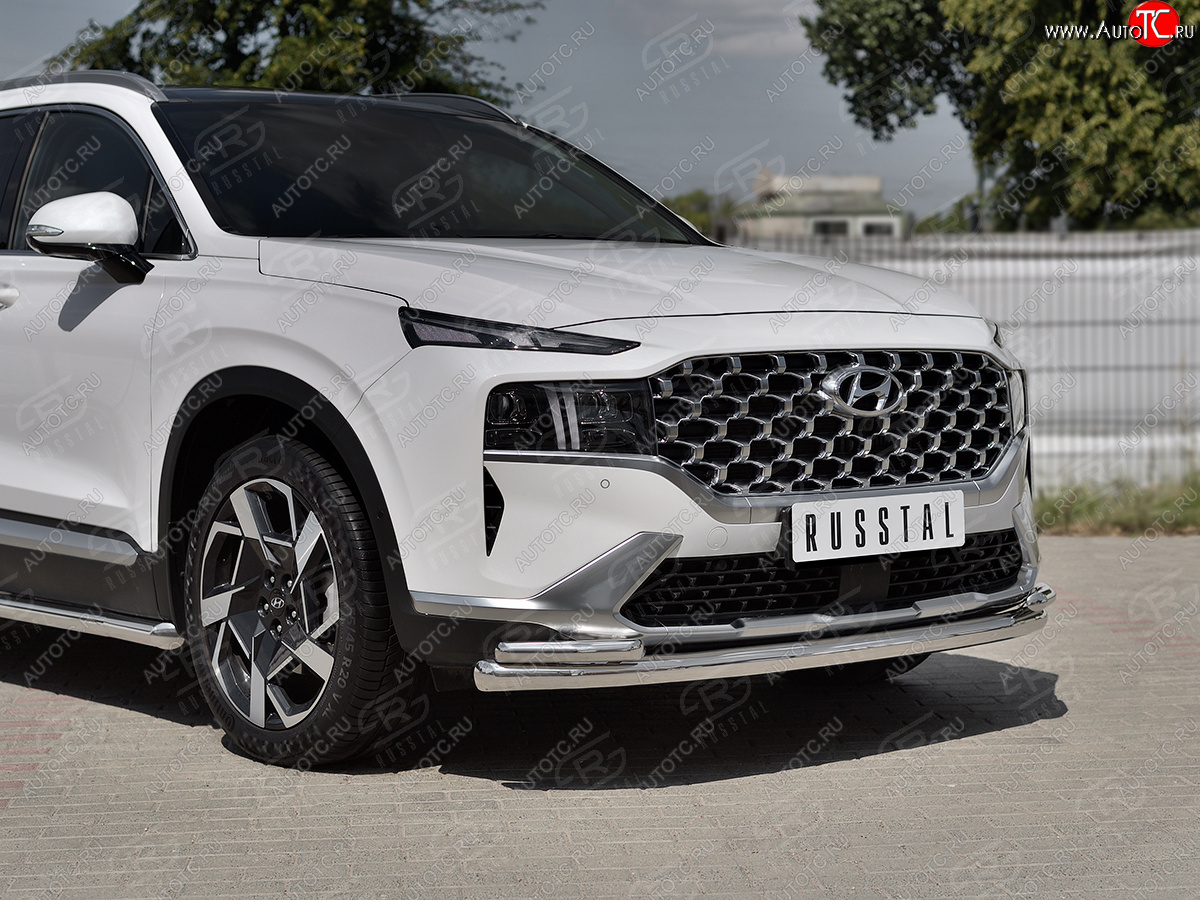 21 699 р. Защита переднего бампера (Ø63 мм с уголками Ø42 мм) SLITKOFF Hyundai Santa Fe TM рестайлинг (2020-2022) (полированная нержавейка)  с доставкой в г. Чебоксары