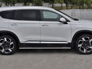16 649 р. Защита порогов на Russtal (Ø75x42 мм, с проступью) Hyundai Santa Fe TM рестайлинг (2020-2022) (полированная нержавейка)  с доставкой в г. Чебоксары. Увеличить фотографию 3