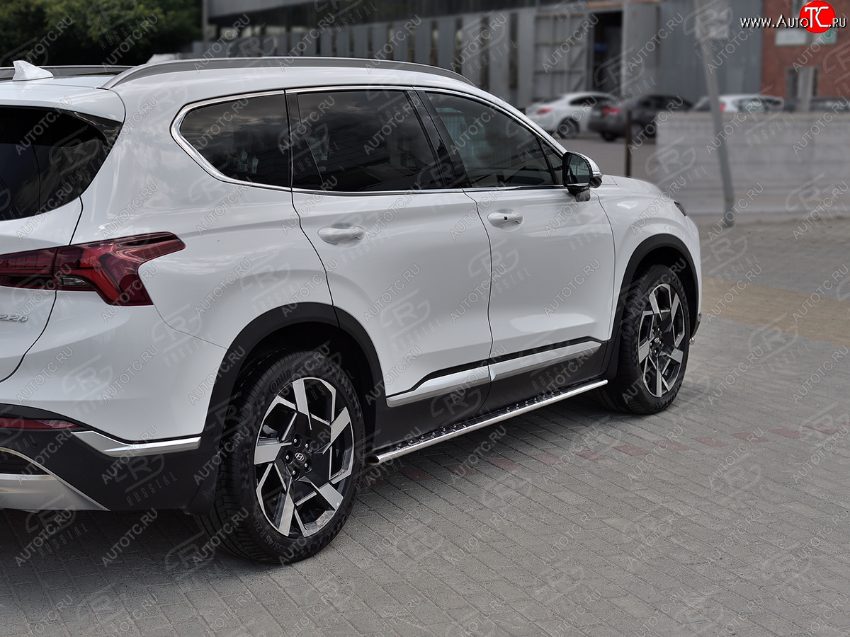 16 649 р. Защита порогов на Russtal (Ø75x42 мм, с проступью) Hyundai Santa Fe TM рестайлинг (2020-2022) (полированная нержавейка)  с доставкой в г. Чебоксары