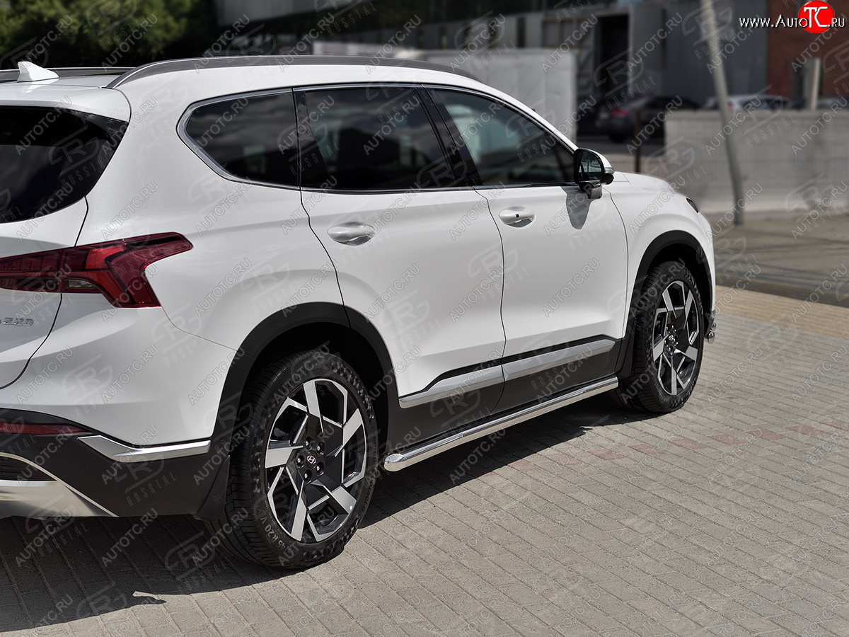 18 799 р. Защита порогов (Ø63 мм, нержавейка) SLITKOFF Hyundai Santa Fe TM рестайлинг (2020-2022) (торцы со скосами 45°, полированная нержавейка)  с доставкой в г. Чебоксары