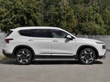 18 799 р. Защита порогов (Ø63 мм, нержавейка) SLITKOFF Hyundai Santa Fe TM рестайлинг (2020-2022) (торцы со скосами 45°, полированная нержавейка)  с доставкой в г. Чебоксары. Увеличить фотографию 2