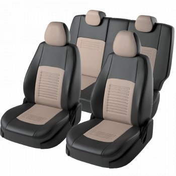 6 799 р. Чехлы для сидений Lord Autofashion Турин (экокожа, сплошная спинка 2 П-образных подголовника) Hyundai Solaris HCR седан дорестайлинг (2017-2020) (Черный, вставка бежевая)  с доставкой в г. Чебоксары. Увеличить фотографию 2