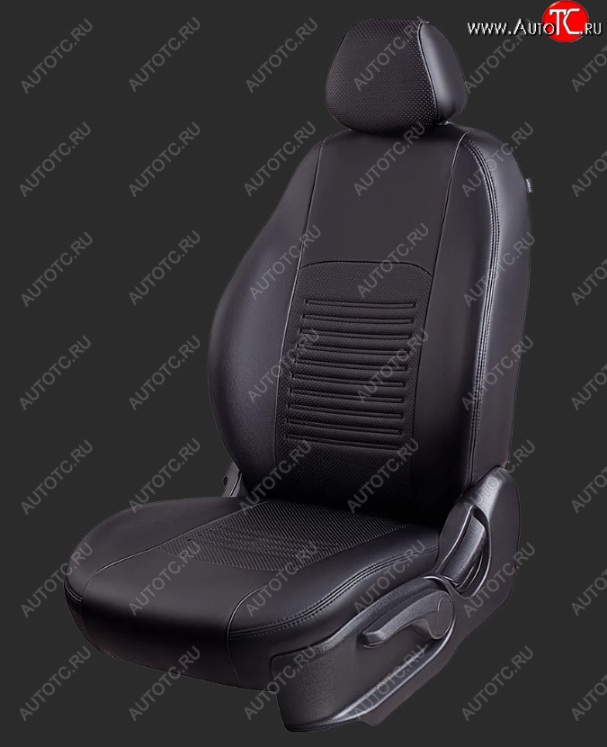 6 799 р. Чехлы для сидений Lord Autofashion Турин (экокожа, сплошная спинка, 2 П-образных подголовника) Hyundai Solaris HCR седан дорестайлинг (2017-2020) (Черный, вставка черная)  с доставкой в г. Чебоксары