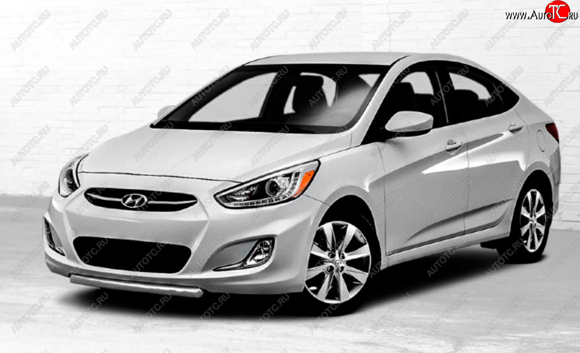 3 999 р. Защита переднего бампера Slitkoff (Ø 42 мм).  Hyundai Solaris  RBr (2010-2014) седан дорестайлинг, хэтчбэк дорестайлинг (Сталь с полимерным покрытием. Цвет: серебристый)  с доставкой в г. Чебоксары