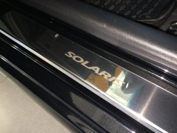 Накладки порожков салона INOX Hyundai Solaris  RBr (2010-2017) седан дорестайлинг, хэтчбэк дорестайлинг, седан рестайлинг, хэтчбэк рестайлинг (нержавеющая сталь)