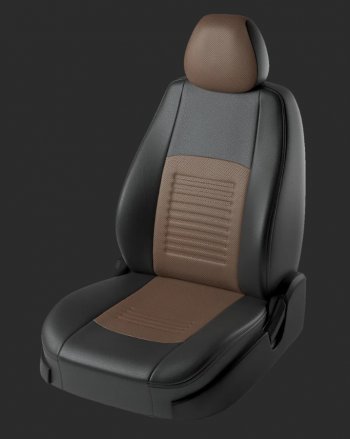 Чехлы для сидений Lord Autofashion Турин (экокожа, спинка 60/40, 2 Г-образных подголовника) Hyundai Solaris RBr седан рестайлинг (2014-2017) (Черный, вставка коричневая)