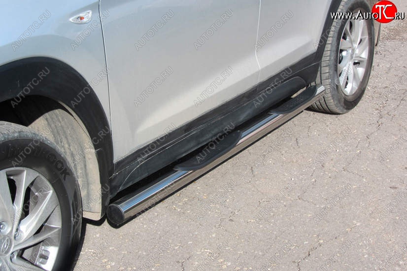 18 599 р. Защита порогов Turbo Slitkoff (с проступями, d76 мм)  Hyundai Tucson  TL (2018-2021) рестайлинг (Нержавейка, Полированная)  с доставкой в г. Чебоксары