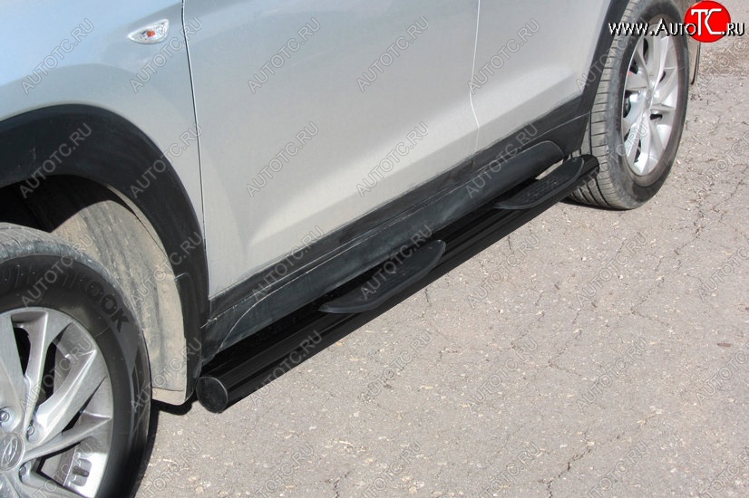 12 999 р. Защита порогов Turbo Slitkoff (с проступями, d76 мм)  Hyundai Tucson  TL (2018-2021) рестайлинг (Сталь с полимерным покрытием. Цвет: чёрный)  с доставкой в г. Чебоксары