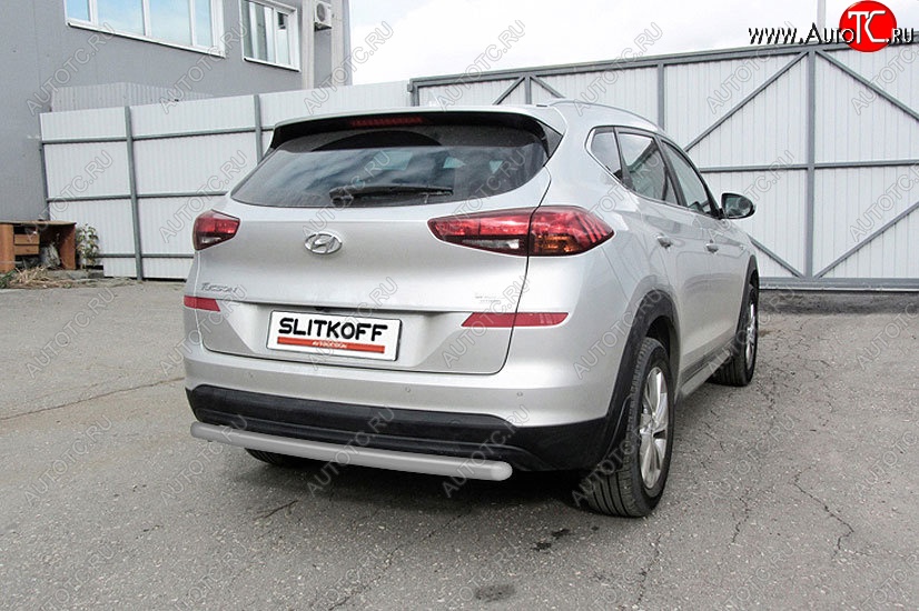 7 999 р. Защита заднего бампера Slitkoff (d57 мм) Hyundai Tucson TL рестайлинг (2018-2021) (Сталь с полимерным покрытием. Цвет: серебристый)  с доставкой в г. Чебоксары