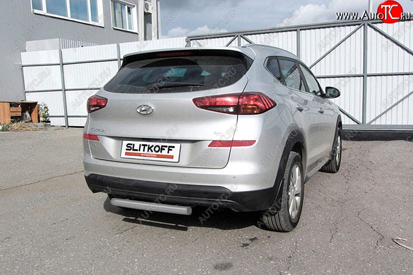 5 599 р. Защита заднего бампера Slitkoff (d57 мм) Hyundai Tucson TL рестайлинг (2018-2021) (Сталь с полимерным покрытием. Цвет: серебристый)  с доставкой в г. Чебоксары