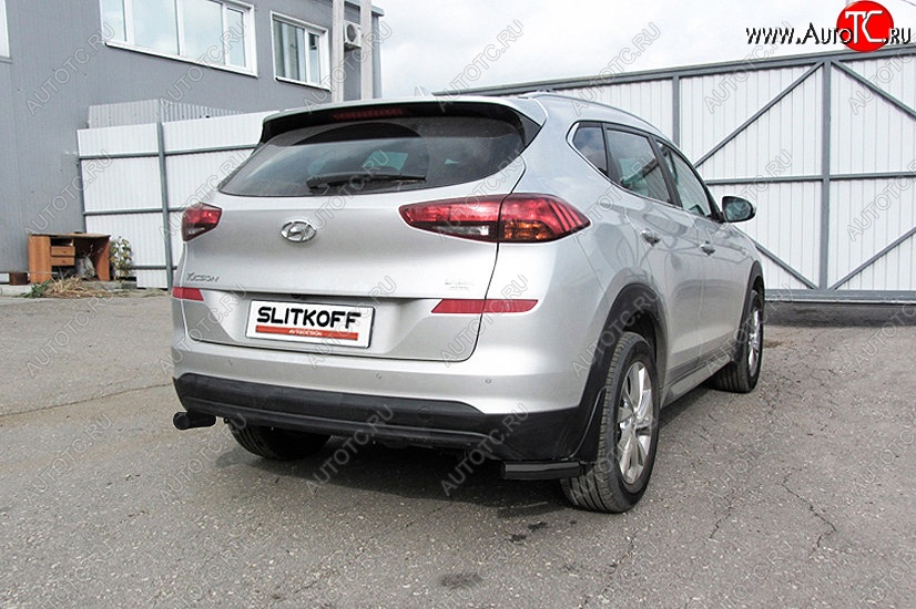 6 599 р. Защита заднего бампера Slitkoff (уголки, d57)  Hyundai Tucson  TL (2018-2021) рестайлинг (Сталь с полимерным покрытием. Цвет: чёрный)  с доставкой в г. Чебоксары