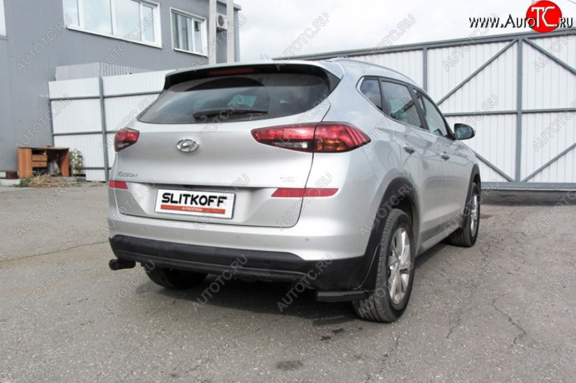 4 999 р. Защита заднего бампера Slitkoff (Turbo, уголки, d57) Hyundai Tucson TL рестайлинг (2018-2021) (Сталь с полимерным покрытием. Цвет: чёрный)  с доставкой в г. Чебоксары