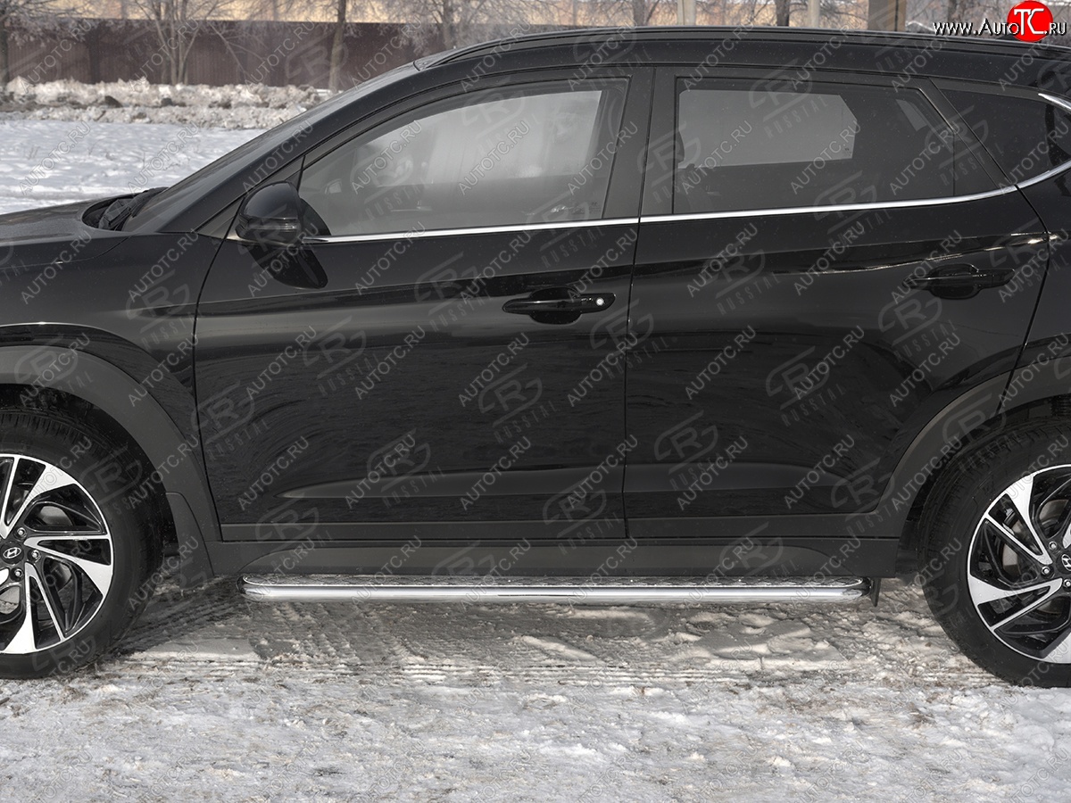 22 999 р. Порожки для ног SLITKOFF (Ø42 мм)  Hyundai Tucson  TL (2018-2021) рестайлинг (Лист алюминиевый, труба - сталь окрашенная в черный цвет)  с доставкой в г. Чебоксары