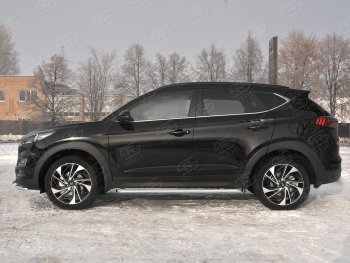 22 999 р. Порожки для ног SLITKOFF (Ø42 мм)  Hyundai Tucson  TL (2018-2021) рестайлинг (Лист алюминиевый, труба - сталь окрашенная в черный цвет)  с доставкой в г. Чебоксары. Увеличить фотографию 2
