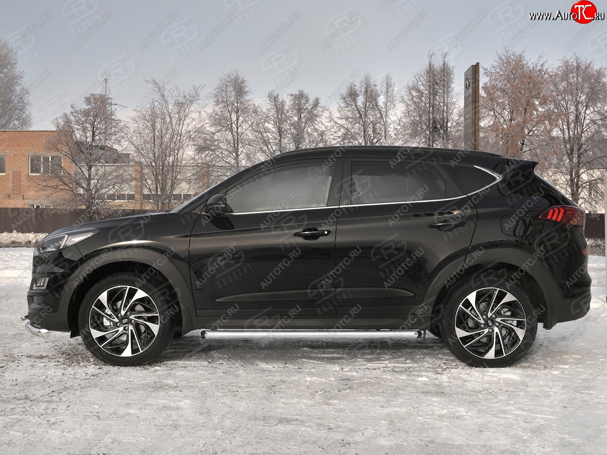 18 799 р. Защита порогов SLITKOFF (Ø63 мм, нержавейка) SLITKOFF  Hyundai Tucson  TL (2018-2021) рестайлинг (С пластиковыми заглушками на торцах)  с доставкой в г. Чебоксары