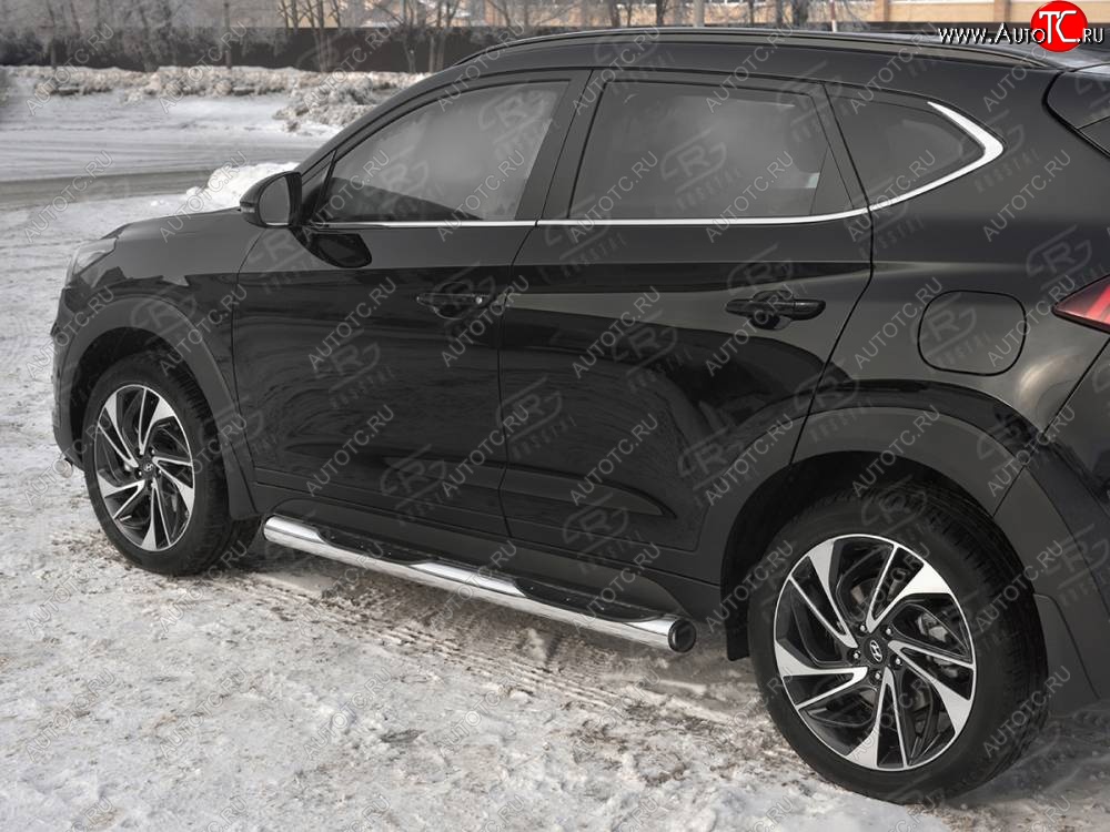 22 549 р. Защита порогов (Ø76 мм с проступью, нержавейка) SLITKOFF  Hyundai Tucson  TL (2018-2021) рестайлинг (С пластиковыми заглушками на торцах)  с доставкой в г. Чебоксары