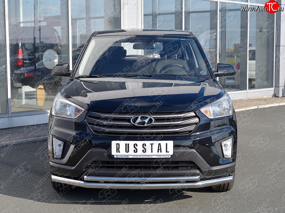 18 349 р. Защита переднего бампера (2 трубыØ63 и 42 мм, нержавейка) SLITKOFF  Hyundai Creta  GS (2015-2021) дорестайлинг, рестайлинг  с доставкой в г. Чебоксары