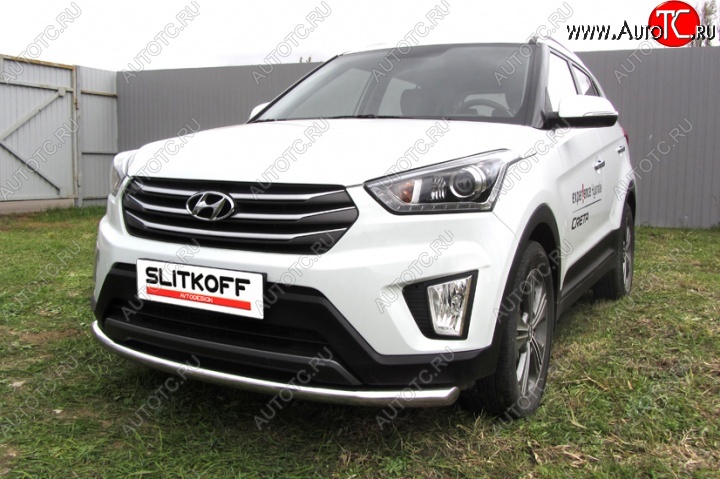 11 799 р. Одинарная защита переднего бампера диаметром 57 мм Slitkoff  Hyundai Creta  GS (2015-2021) дорестайлинг, рестайлинг (Нержавейка, Полированная)  с доставкой в г. Чебоксары