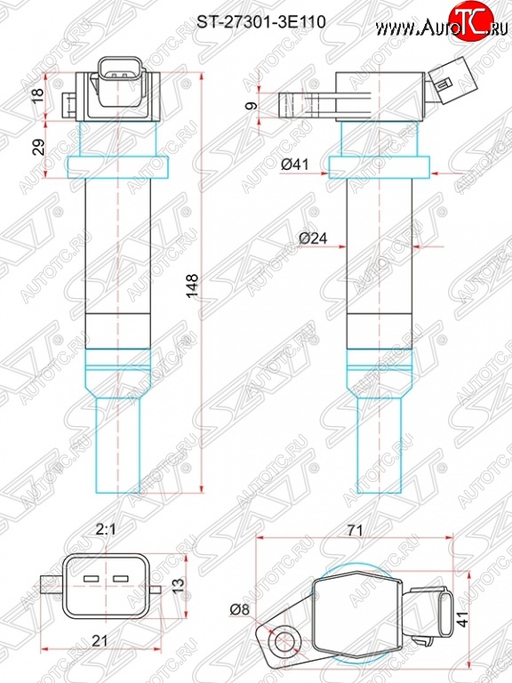 849 р. Катушка зажигания SAT  Hyundai i20  PB (2008-2012), KIA Rio  3 QB (2011-2017)  с доставкой в г. Чебоксары