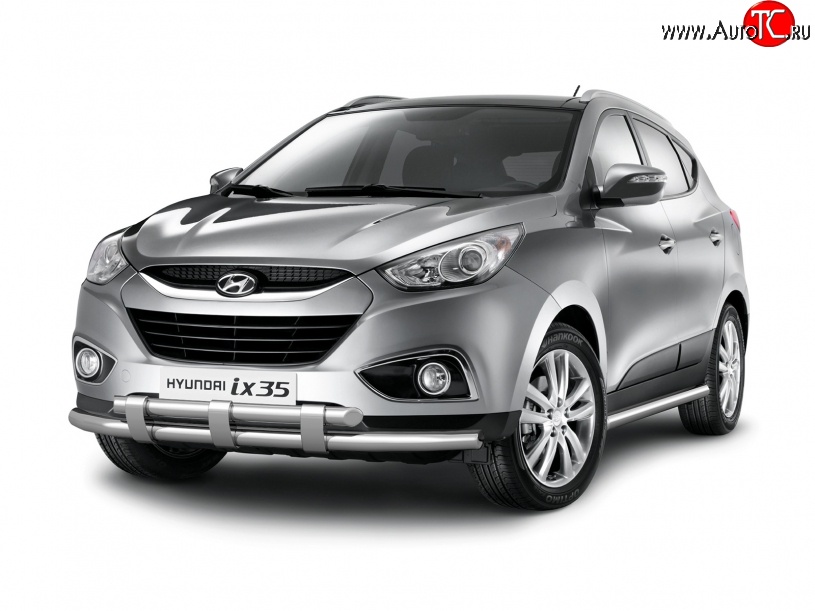8 599 р. Защита порогов из круглой трубы диаметром 63 мм Petroil Tuning  Hyundai IX35  LM (2009-2018) дорестайлинг, рестайлинг (Нержавеющая полированная сталь)  с доставкой в г. Чебоксары