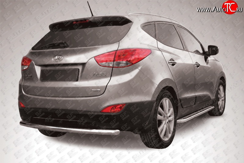 8 349 р. Одинарная защита заднего бампера из трубы диаметром 57 мм Slitkoff  Hyundai IX35  LM (2009-2018) дорестайлинг, рестайлинг (Нержавейка, Полированная)  с доставкой в г. Чебоксары