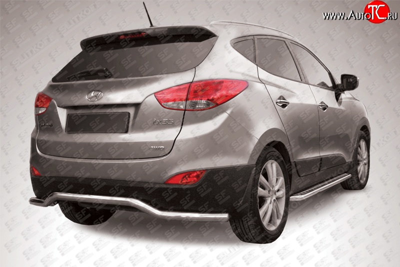 12 999 р. Защита заднего бампера из фигурной трубы диаметром 57 мм Slitkoff  Hyundai IX35  LM (2009-2018) дорестайлинг, рестайлинг (Нержавейка, Полированная)  с доставкой в г. Чебоксары