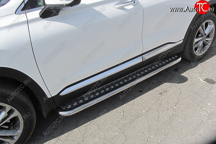 19 399 р. Защита порогов d57 с листом Slitkoff (нержавейка, с листом) Hyundai Santa Fe TM рестайлинг (2020-2022)  с доставкой в г. Чебоксары