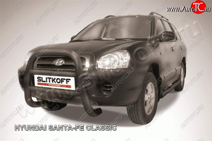 27 449 р. Кенгурятник d76 Slitkoff (высокий) Hyundai Santa Fe SM (2000-2012) (Цвет: серебристый)  с доставкой в г. Чебоксары