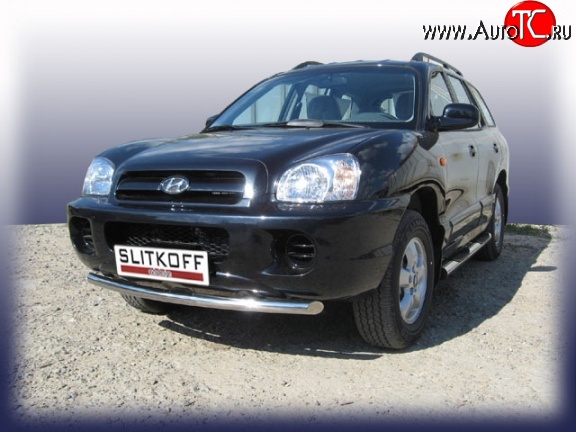 10 899 р. Одинарная защита переднего бампера из трубы диаметром 57 мм Slitkoff  Hyundai Santa Fe  SM (2000-2012) (Нержавейка, Полированная)  с доставкой в г. Чебоксары