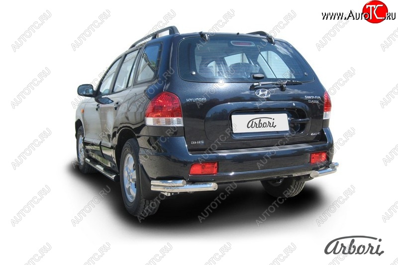 9 899 р. Защита заднего бампера Arbori (уголки, черная, 2 трубы d57 и 42 mm). Hyundai Santa Fe SM (2000-2012)  с доставкой в г. Чебоксары