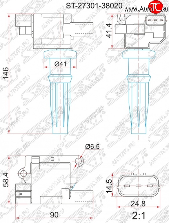 1 359 р. Катушка зажигания SAT  Hyundai Santa Fe  SM (2000-2012), Hyundai Sonata  EF (2001-2013), KIA Sorento  BL (2002-2010)  с доставкой в г. Чебоксары