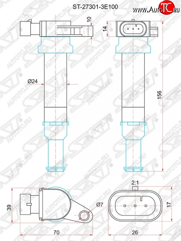 739 р. Катушка зажигания SAT  Hyundai Santa Fe ( SM,  CM) (2000-2012), KIA Carnival  VQ (2005-2014), KIA Magentis (2005-2010), KIA Optima  2 MG (2005-2010)  с доставкой в г. Чебоксары