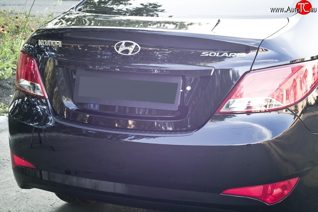 1 179 р. Накладка на верхнюю часть заднего бампера RA  Hyundai Solaris  RBr (2014-2017) седан рестайлинг  с доставкой в г. Чебоксары