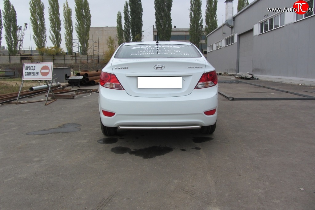 4 299 р. Одинарная защита заднего бампера из трубы диаметром 42 мм Slitkoff  Hyundai Solaris  RBr (2010-2014) седан дорестайлинг (Нержавейка, Полированная)  с доставкой в г. Чебоксары