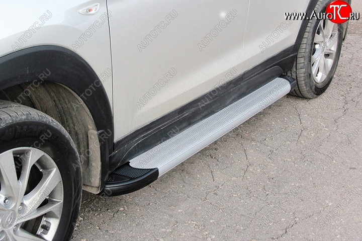 13 349 р. Алюминиевые пороги для ног Slitkoff (optima)  Hyundai Tucson  TL (2018-2021) рестайлинг (Серебристые)  с доставкой в г. Чебоксары