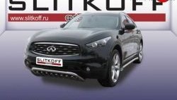Одинарная защита переднего бампера из трубы диаметром 57 мм с зубьями Slitkoff INFINITI FX35  S51 - FX50  S51