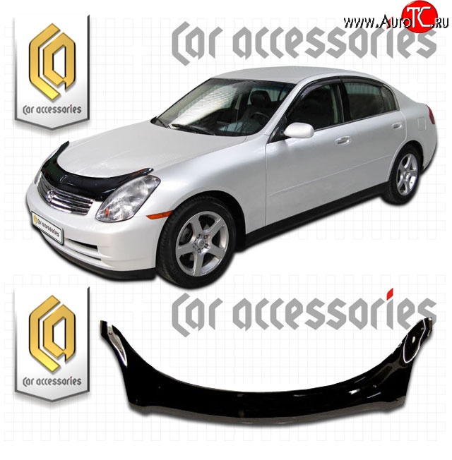 1 329 р. Дефлектор капота CA Plastic INFINITI G35 V35 седан (2002-2007) (Classic черный, Без надписи)  с доставкой в г. Чебоксары