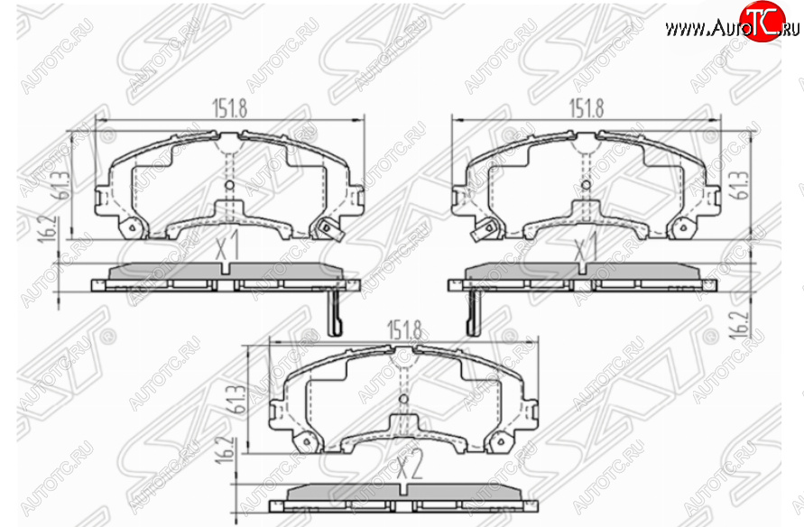 1 079 р. Комплект передних тормозных колодок SAT Nissan X-trail 3 T32 дорестайлинг (2013-2018)  с доставкой в г. Чебоксары