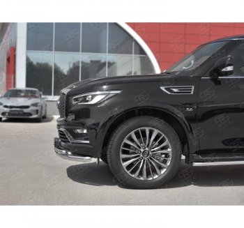 24 649 р. Защита переднего бампера (2 трубы Ø63 и 42 мм, нержавейка) SLITKOFF  INFINITI QX80  Z62 (2018-2024) 2-ой рестайлинг  с доставкой в г. Чебоксары. Увеличить фотографию 2