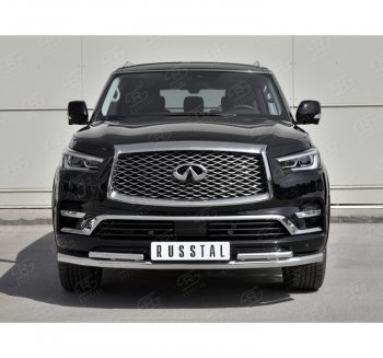 24 649 р. Защита переднего бампера (2 трубы Ø63 и 42 мм, нержавейка) SLITKOFF  INFINITI QX80  Z62 (2018-2024) 2-ой рестайлинг  с доставкой в г. Чебоксары. Увеличить фотографию 3