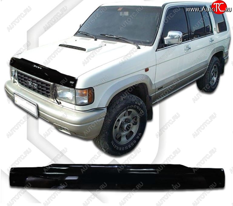 2 159 р. Дефлектор капота (S25,26,69DW) CA Plastic Isuzu Bighorn UBS25GW,UBS69GW 5 дв. 2-ой рестайлинг (1995-1998) (Classic черный, Без надписи)  с доставкой в г. Чебоксары