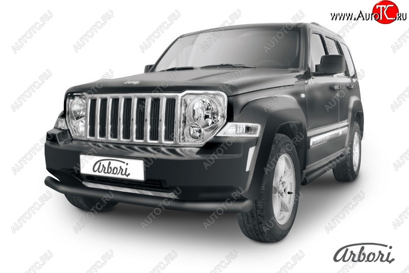 8 837 р. Защита переднего бампера Arbori (черная, 1 труба d76 mm). Jeep Cherokee KK (2007-2014)  с доставкой в г. Чебоксары