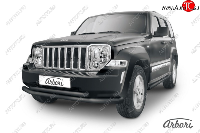 12 509 р. Защита переднего бампера Arbori (черная, 2 трубы d76 и 57 mm) Jeep Cherokee KK (2007-2014)  с доставкой в г. Чебоксары