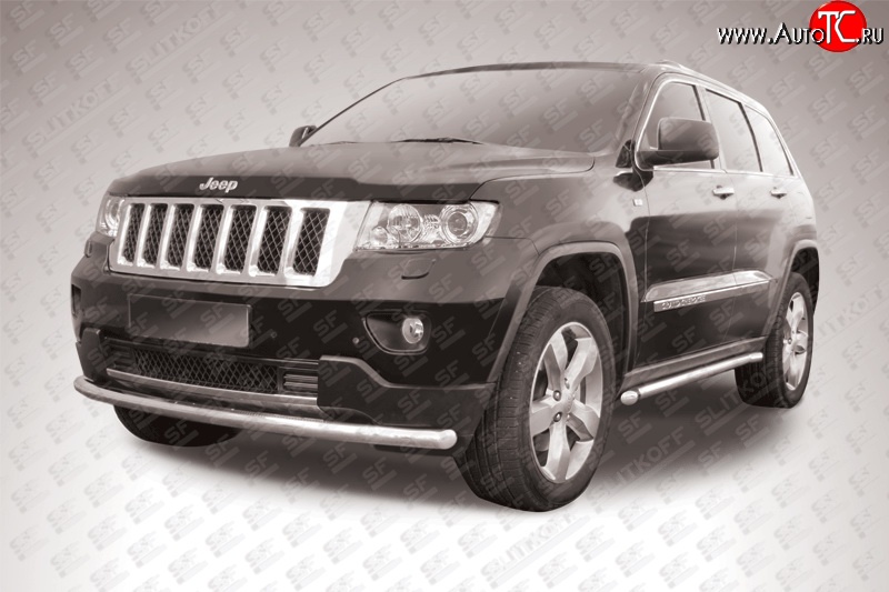 12 899 р. Одинарная защита переднего бампера из трубы диаметром 57 мм Slitkoff  Jeep Grand Cherokee  WK2 (2010-2013) дорестайлинг (Нержавейка, Полированная)  с доставкой в г. Чебоксары