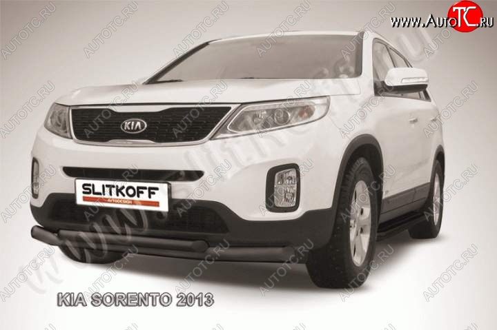 11 449 р. Защита переднего бампера из труб d76+57 Slitkoff (двойная) KIA Sorento XM рестайлинг (2012-2015) (Цвет: серебристый)  с доставкой в г. Чебоксары