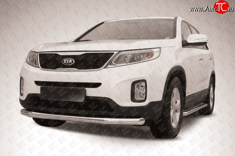 14 999 р. Одинарная защита переднего бампера из трубы диаметром 76 мм Slitkoff  KIA Sorento  XM (2012-2015) рестайлинг (Нержавейка, Полированная)  с доставкой в г. Чебоксары