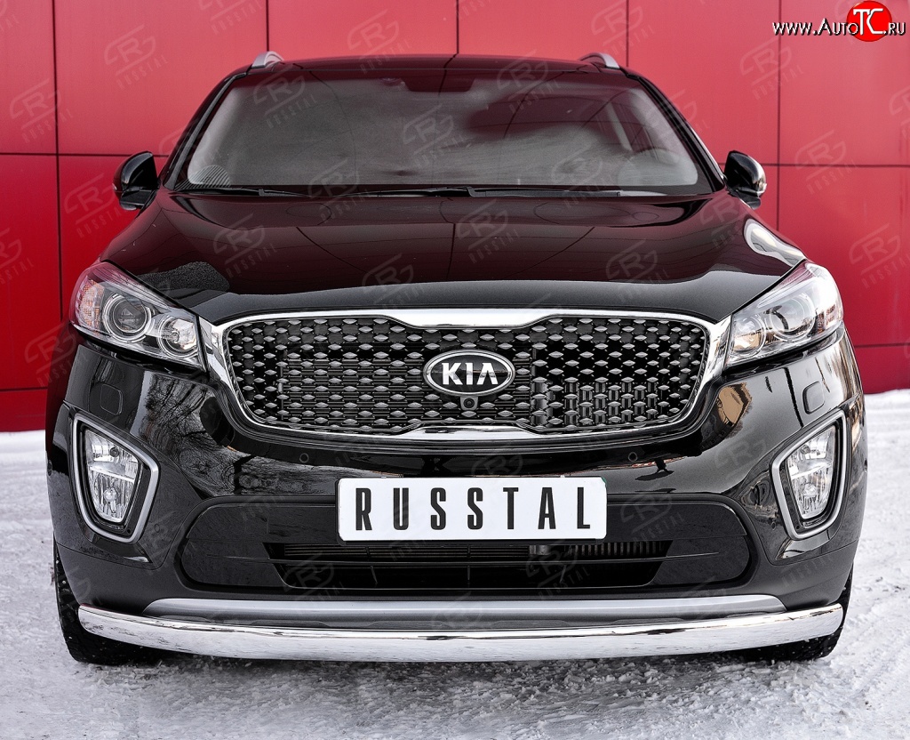 10 399 р. Защита переднего бампера (Ø75х42 мм, нержавейка) Russtal KIA Sorento UM/Prime дорестайлинг (2014-2018)  с доставкой в г. Чебоксары