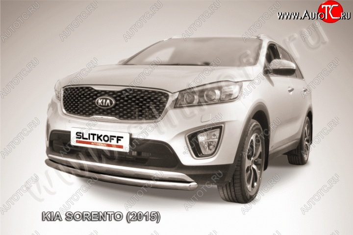 10 849 р. Защита переднего бампера из короткой трубы диаметром 57 мм Slitkoff KIA Sorento UM/Prime дорестайлинг (2014-2018) (Нержавейка, Полированная)  с доставкой в г. Чебоксары