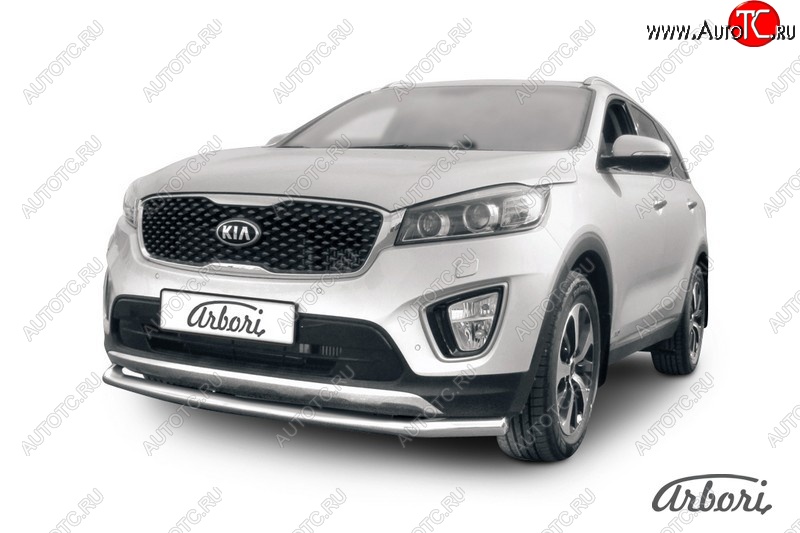 16 559 р. Защита переднего бампера Arbori (нержавейка, 1 труба d57 mm). KIA Sorento UM/Prime дорестайлинг (2014-2018)  с доставкой в г. Чебоксары