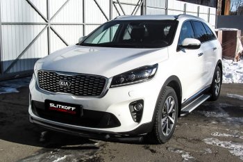 Защита переднего бампера Slitkoff (двойная, d57/42) KIA Sorento  UM/Prime (2018-2020) рестайлинг (Сталь с полимерным покрытием. Цвет: чёрный)